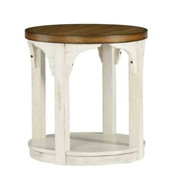 Accent & End Tables-Kirkland's Home Mary White And Natural Wooden Round Accent Table