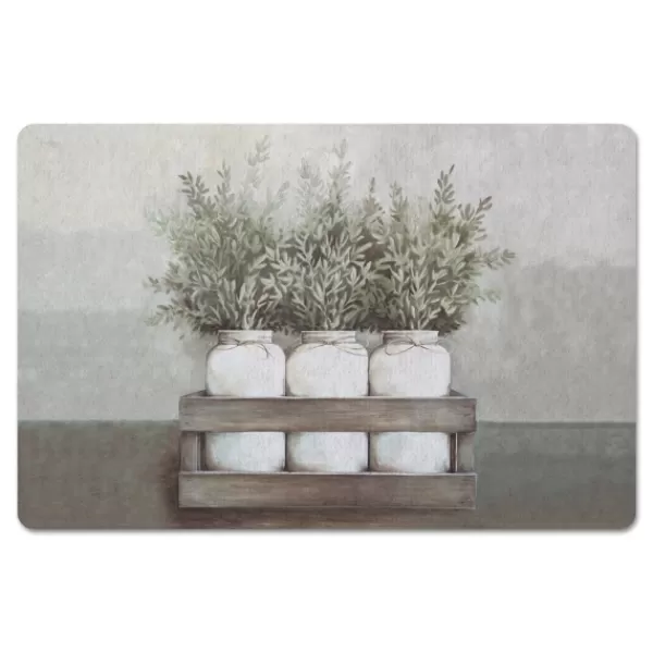 Kitchen & Floor Mats-Kirkland's Home Mason Jar Greenery Kitchen Mat Gray