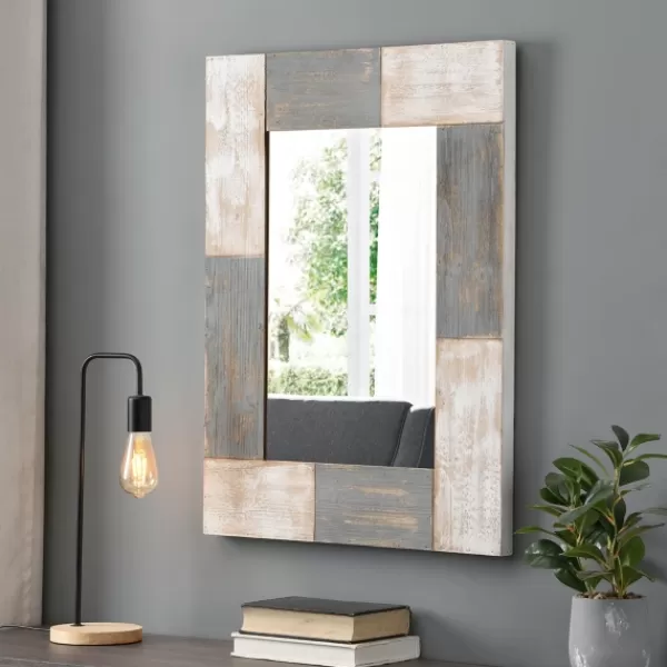 Decorative Mirrors-Kirkland's Home Mason Wood Planks Wall Mirror Gray