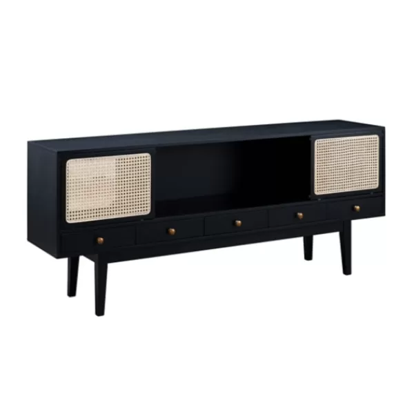 Tv Stands & Media Consoles-Kirkland's Home Matilda Midcentury Woven Cane Media Cabinet Black