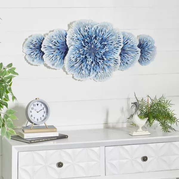 Wall Plaques-Kirkland's Home Matte And White Flowers Metal Wall Plaque Blue