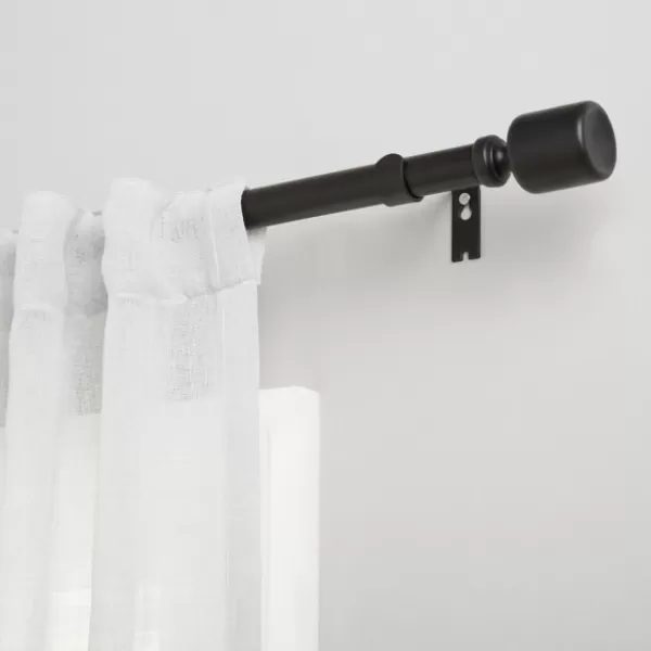 Curtain Rods & Hardware-Kirkland's Home Matte Black Rhys Cylinder Curtain Rod, 72 In.