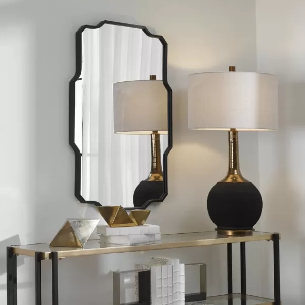 Decorative Mirrors-Kirkland's Home Matte Black Thin Linear Iron Frame Wall Mirror