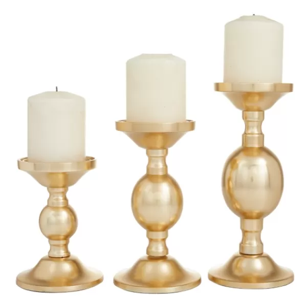 Candle Holders-Kirkland's Home Matte Metal 3-Pc. Pillar Candle Holder Set Gold