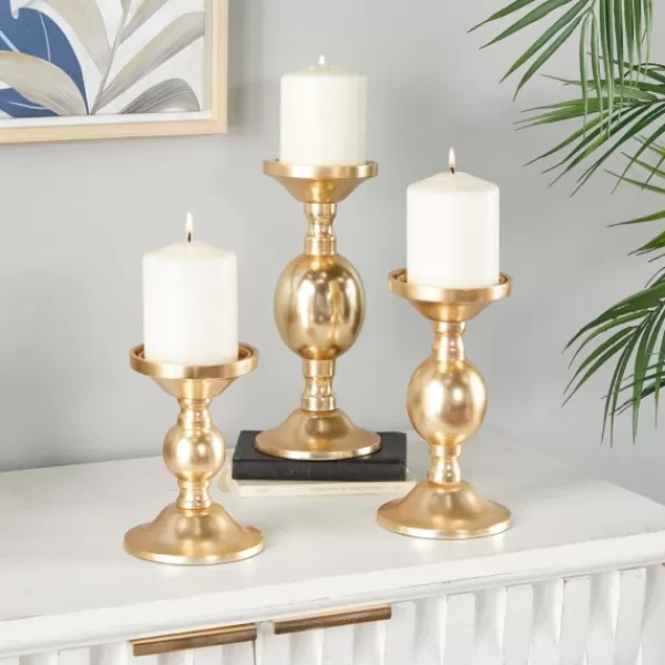 Candle Holders-Kirkland's Home Matte Metal 3-Pc. Pillar Candle Holder Set Gold