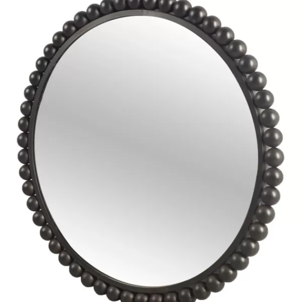 Decorative Mirrors-Kirkland's Home Matte Metal Beaded Round Mirror Black