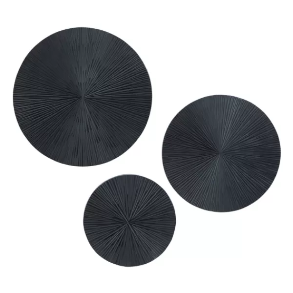 Wall Plaques-Kirkland's Home Matte Ribbed Sunburst Wall Plates, Set Of 3 Black