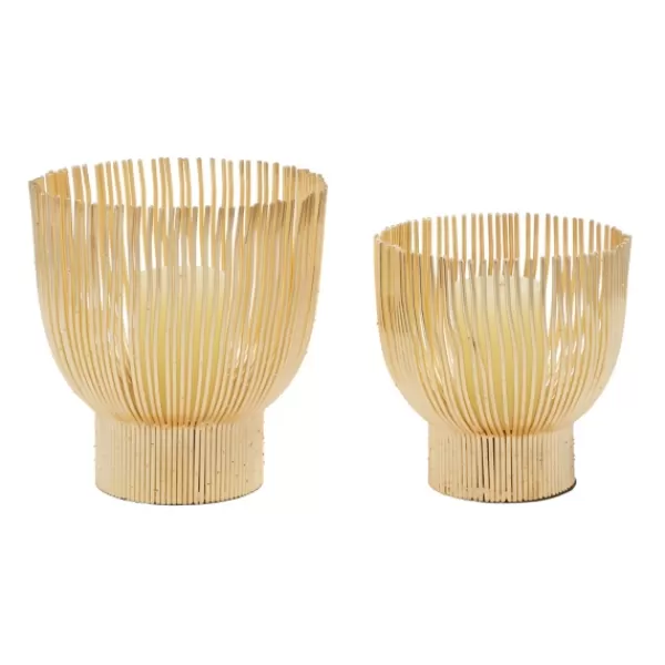 Candle Holders-Kirkland's Home Matte Straws 2-Pc. Votive Candle Holder Set Gold