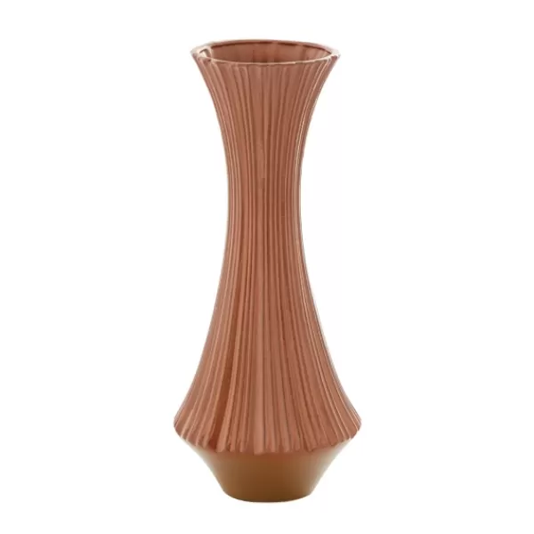 Vases-Kirkland's Home Matte Terracotta Fluted Ceramic Vase, 20 In. Red/Orange