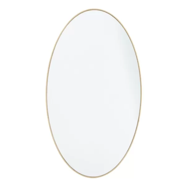 Decorative Mirrors-Kirkland's Home Matte Thin Wood Frame Oval Wall Mirror Gold