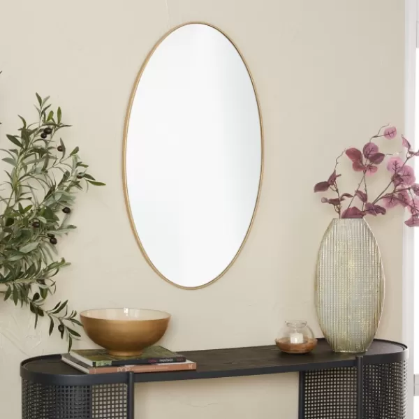 Decorative Mirrors-Kirkland's Home Matte Thin Wood Frame Oval Wall Mirror Gold