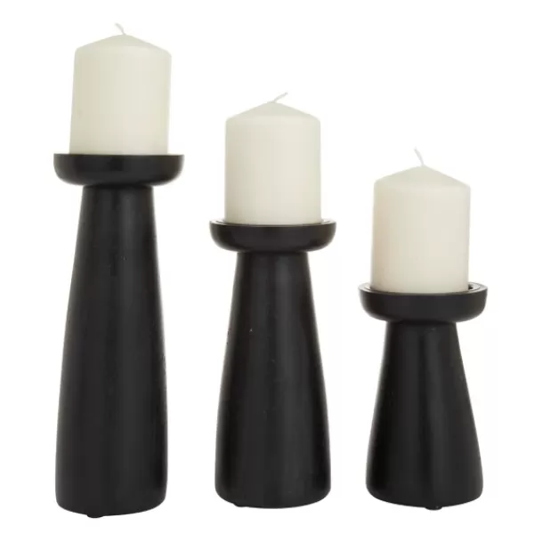 Candle Holders-Kirkland's Home Matte Wood T-Shape Candle Holders, Set Of 3 Black