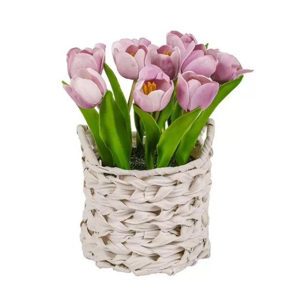 Arrangements & Greenery-Kirkland's Home Mauve Tulip Arrangement In Basket Purple