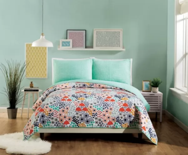 Quilts-Kirkland's Home Mayflower Blue 2-Pc. King Bedding Quilt Set Blue/Orange/Gray