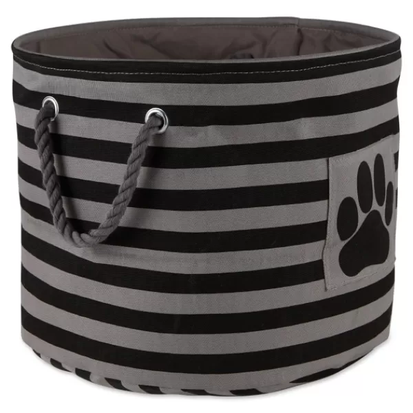 Baskets & Boxes-Kirkland's Home Medium Black Paw Patch Stripe Round Pet Basket Gray/Black