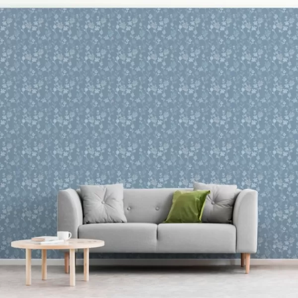 Wall Murals & Wall Decals-Kirkland's Home Medium Gray Florals Peel And Stick Wall Mural Blue