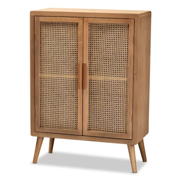 Cabinets & Sideboards-Kirkland's Home Medium Oak Rattan 2-Door Cabinet