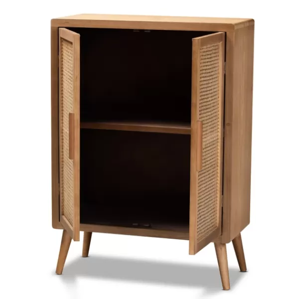 Cabinets & Sideboards-Kirkland's Home Medium Oak Rattan 2-Door Cabinet