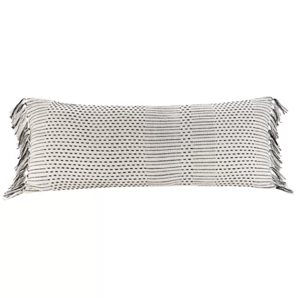 Pillows-Kirkland's Home Merle Black And White Fringe Lumbar Pillow White/Black