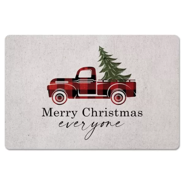 Kitchen & Floor Mats-Kirkland's Home Merry Christmas Plaid Truck And Tree Floor Mat Tan/Red/Black