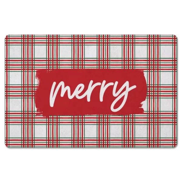 Kitchen & Floor Mats-Kirkland's Home Merry Plaid Christmas Kitchen Mat Red