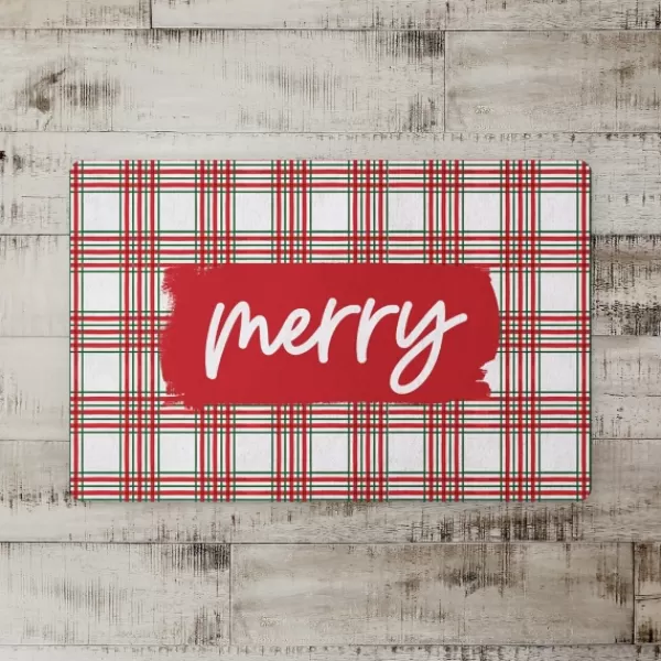 Kitchen & Floor Mats-Kirkland's Home Merry Plaid Christmas Kitchen Mat Red