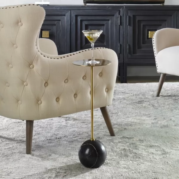 Accent & End Tables-Kirkland's Home Metal & Round Black Base Cocktail Table Gold