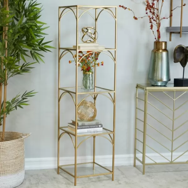 Bookshelves-Kirkland's Home Metal And Clear Glass 4-Tier Shelf Gold