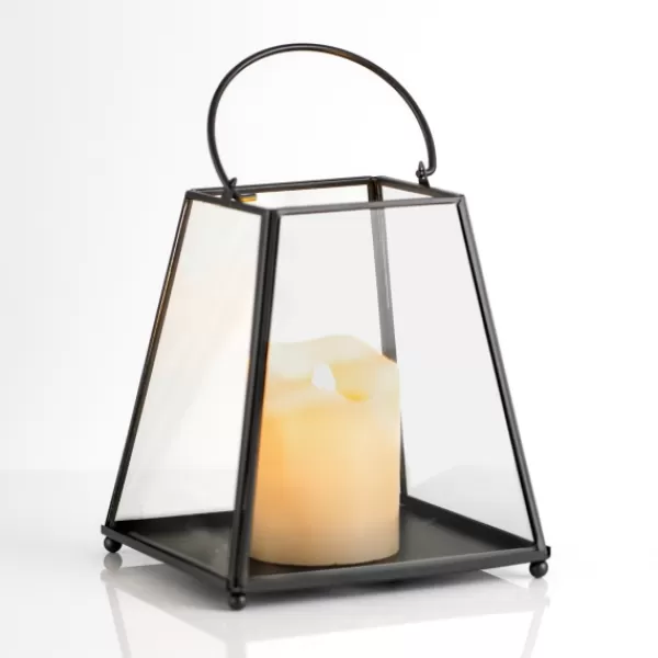 Lanterns-Kirkland's Home Metal And Glass Pyramid Lantern Black