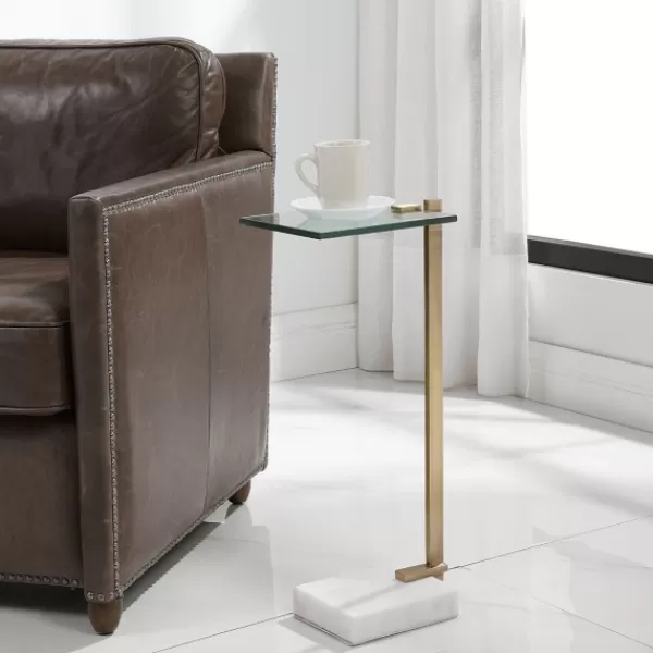 Accent & End Tables-Kirkland's Home Metal And Glass Top Accent Table Gold