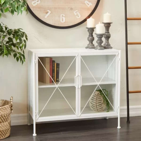 Cabinets & Sideboards-Kirkland's Home Metal And Glass X-Door Cabinet White