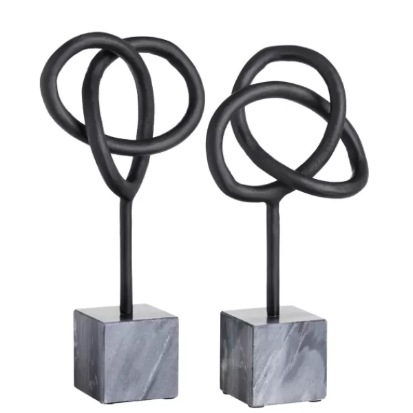 Statues & Figurines-Kirkland's Home Metal And Marble Abstract Sculptures, Set Of 2 Black/Gray