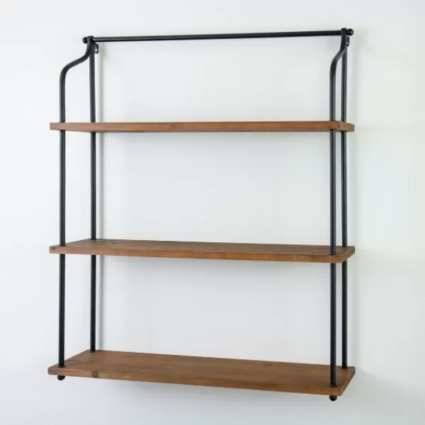 Shelves-Kirkland's Home Metal And Natural Wood 3-Tier Wall Shelf