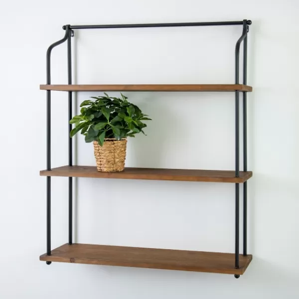 Shelves-Kirkland's Home Metal And Natural Wood 3-Tier Wall Shelf