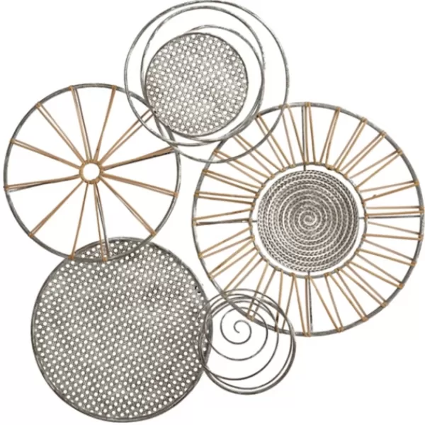 Wall Plaques-Kirkland's Home Metal And Rattan Cord Discs Wall Sculpture Gray