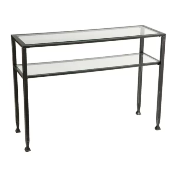 Console Tables-Kirkland's Home Metal And Tempered Glass Console Table Black