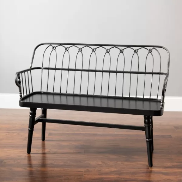 Entryway Furniture-Kirkland's Home Metal And Wood Amy Bench Black