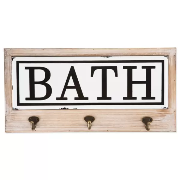 Hooks-Kirkland's Home Metal And Wood Bath Sign With Hooks