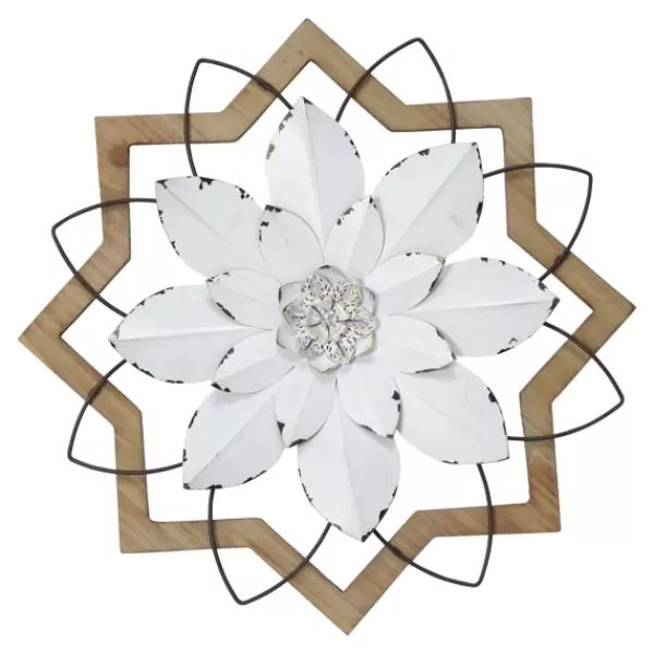 Wall Plaques-Kirkland's Home Metal And Wood Flower Wall Plaque White