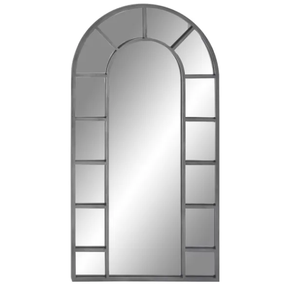 Decorative Mirrors-Kirkland's Home Metal Arch Frame Grid Overlay Mirror Black