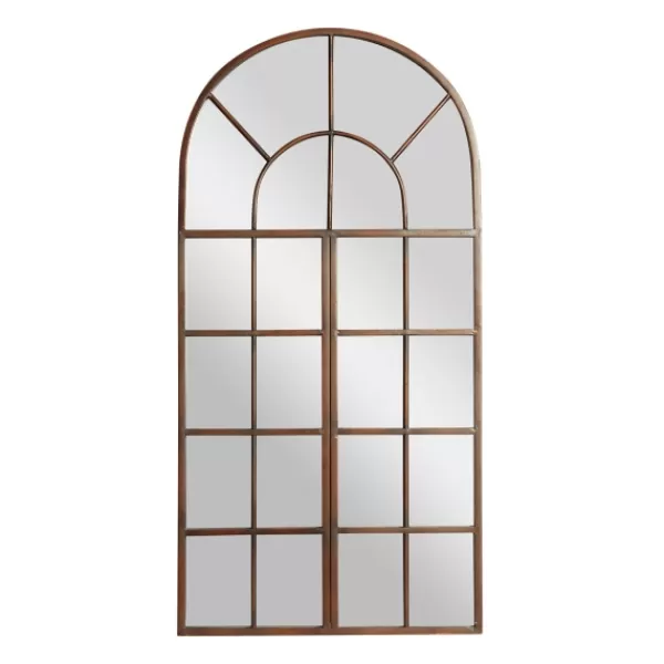 Decorative Mirrors-Kirkland's Home Metal Arch Frame Windowpane Wall Mirror Brown