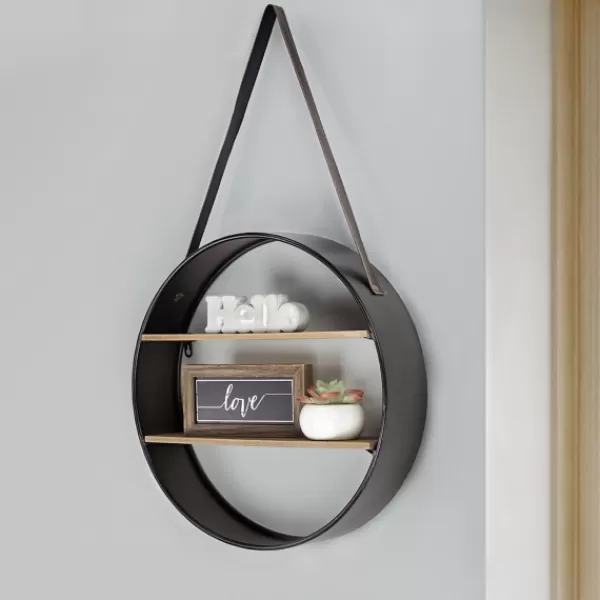 Shelves-Kirkland's Home Metal Circle Wall Shelf With Leather Strap