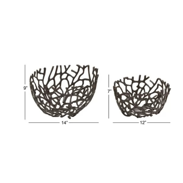 Decorative Bowls & Jars-Kirkland's Home Metal Coral Frame Bowls, Set Of 2 Black