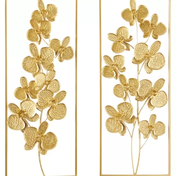 Wall Plaques-Kirkland's Home Metal Floral Wall Plaques, Set Of 2 Gold