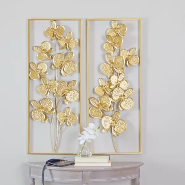 Wall Plaques-Kirkland's Home Metal Floral Wall Plaques, Set Of 2 Gold