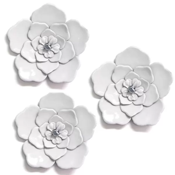 Wall Plaques-Kirkland's Home Metal Flower Wall Plaques, Set Of 3 White