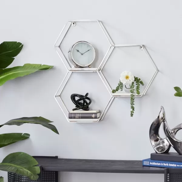 Shelves-Kirkland's Home Metal Frame And White Marble Wall Shelf Silver