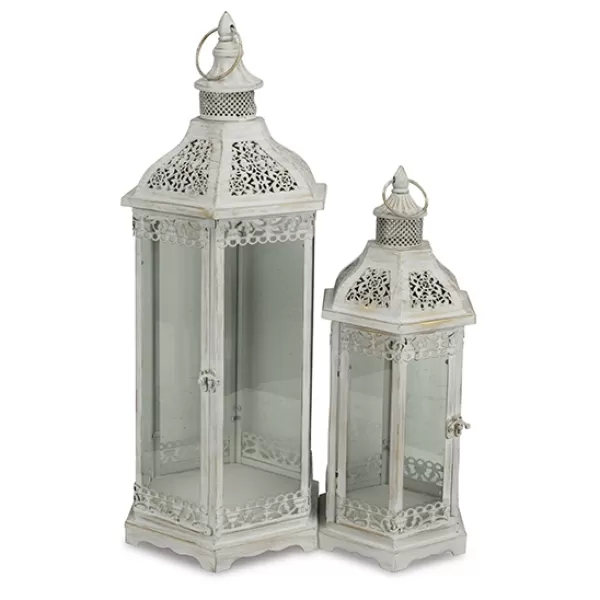 Lanterns-Kirkland's Home Metal Frame Lanterns, Set Of 2 White