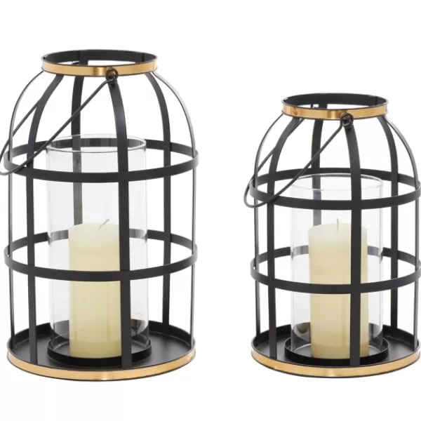 Lanterns-Kirkland's Home Metal Frame Lanterns, Set Of 2 Black