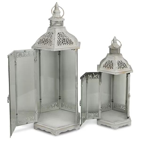 Lanterns-Kirkland's Home Metal Frame Lanterns, Set Of 2 White